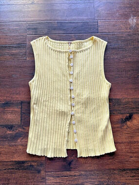 Free People Tilly Rib Button-Up Top Yellow Small